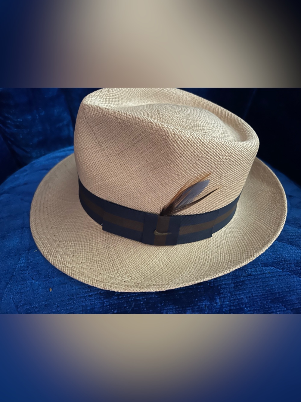 Nike Golf straw fedora handwoven genuine Panama straw decorative feather